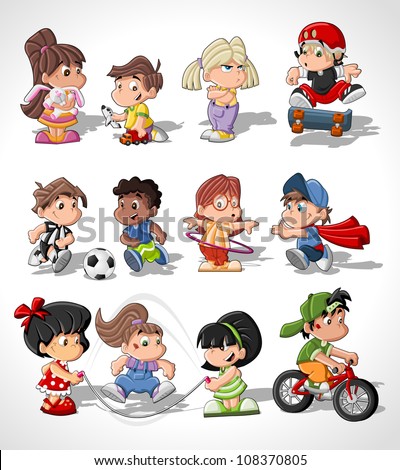 Children Playing Football Cartoon