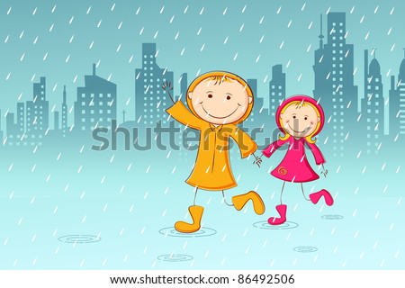 Children Playing In Rain Wallpaper