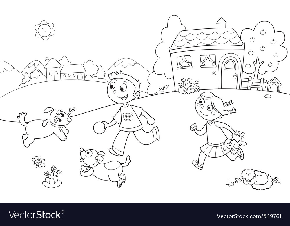 Children Playing In The Park Coloring Page