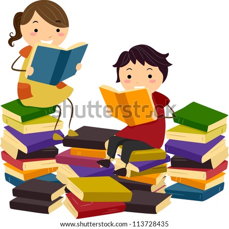 Children Reading Books Cartoon