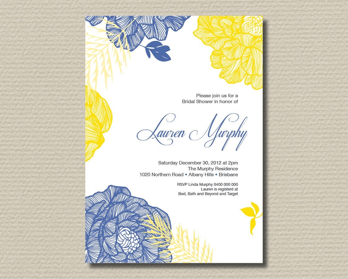 Royal Blue And Yellow Wedding Invitations