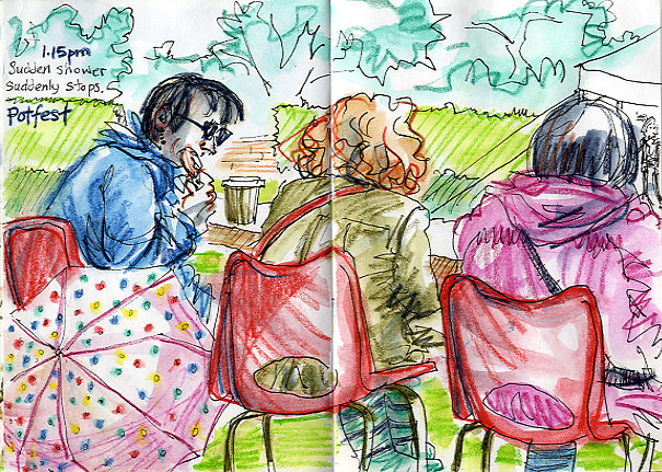 Sketch Of Children Playing In Rain