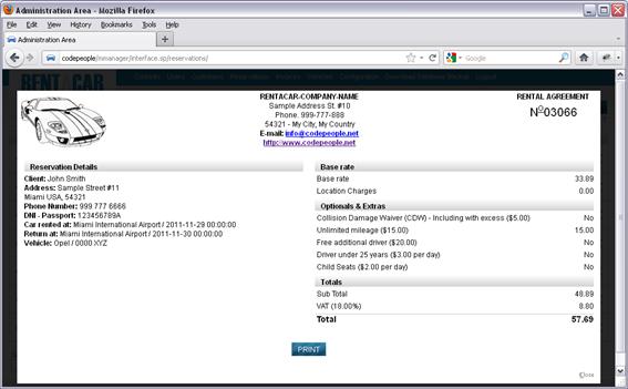 Car Rental Agreement Sample