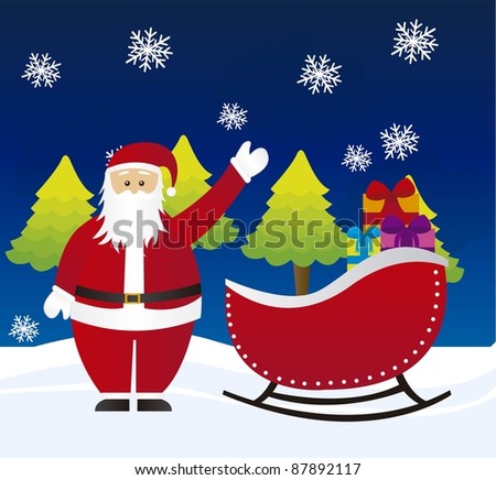 Cartoon Santa Claus And Sleigh
