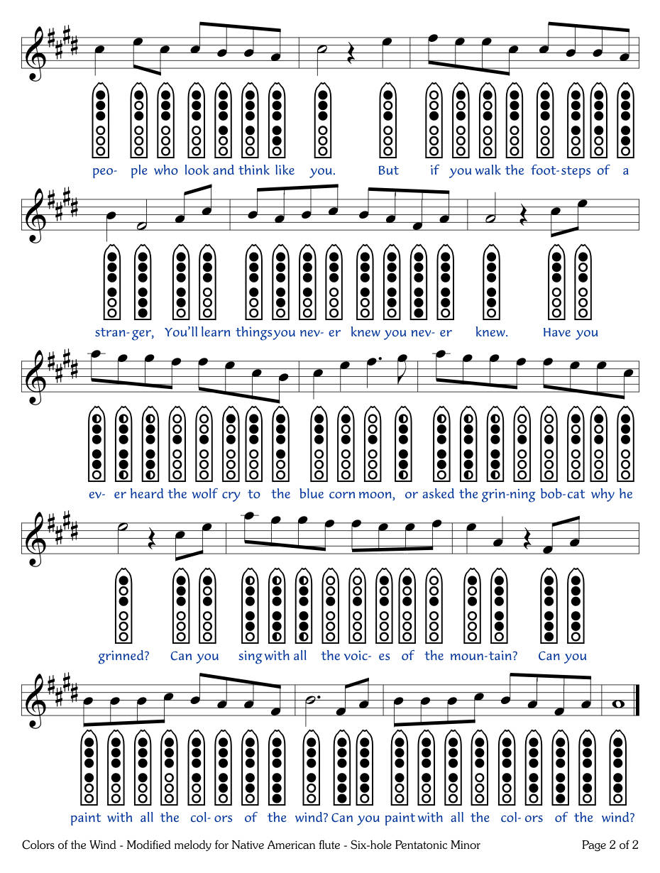 Colors Of The Wind Sheet Music Flute