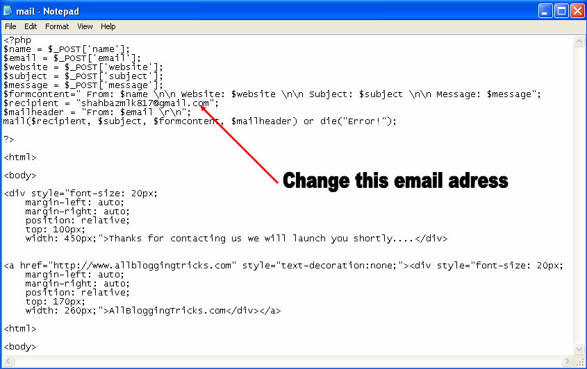 Contact Us Form Html Php
