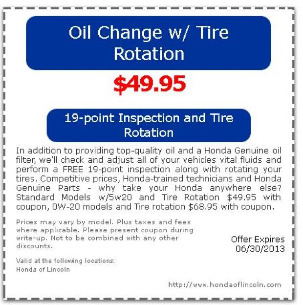 Coupons For Oil Change And Tire Rotation