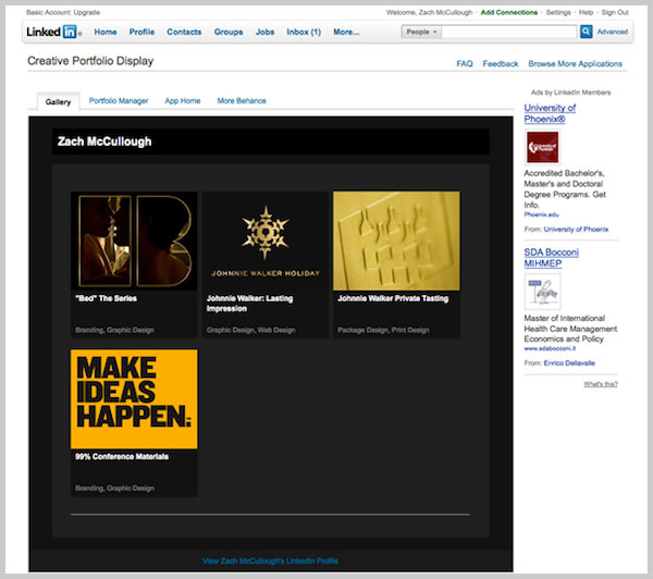 Creative Portfolio Display Application Linkedin