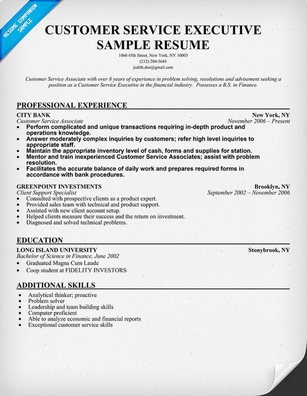 Customers Service Resume