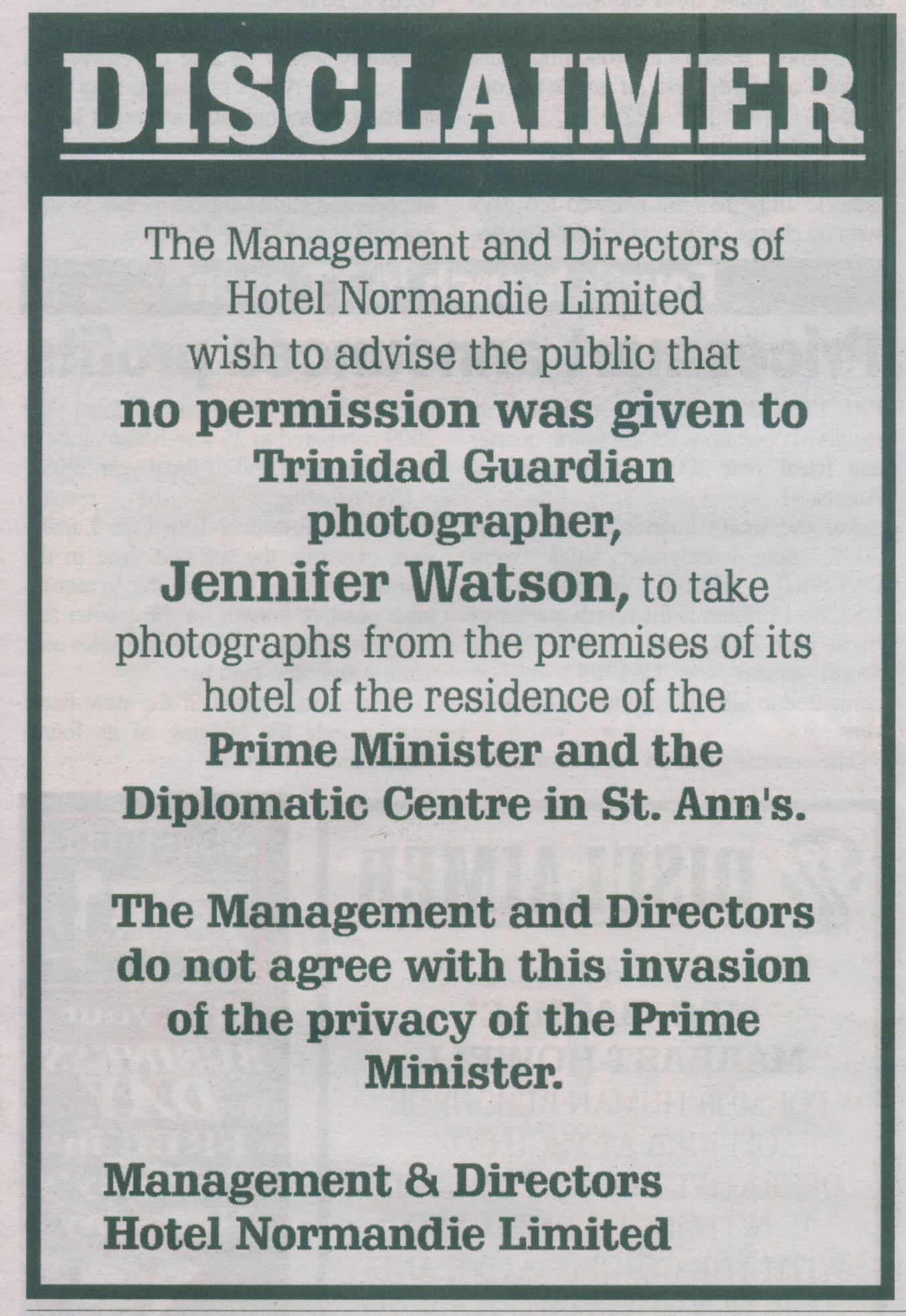 Disclaimer Format For Reports