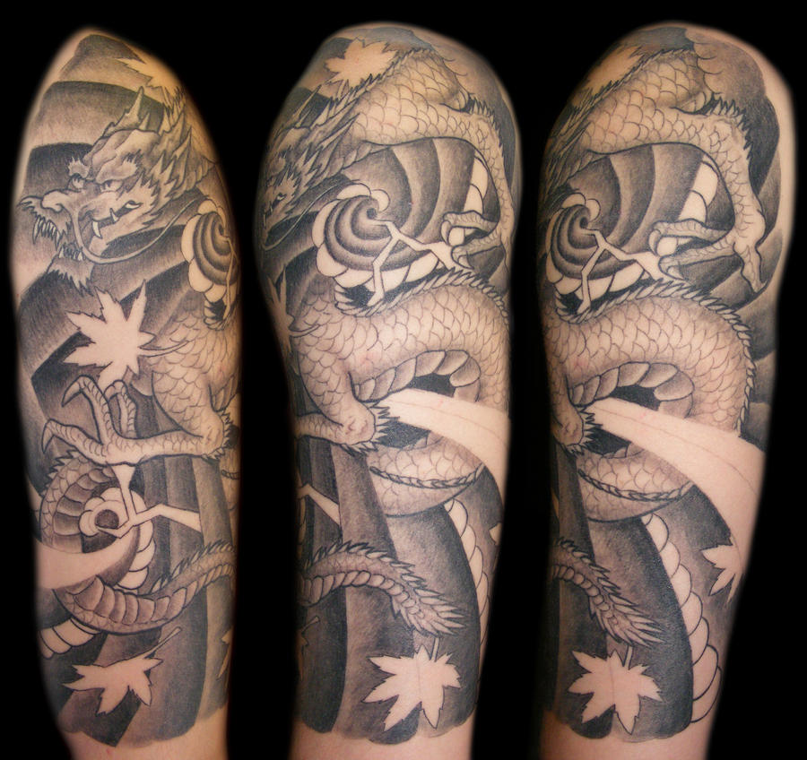Dragon Tattoo Sleeve Black And White