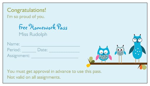 Homework Pass Template Pdf