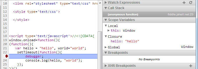 Jsfiddle Console.log