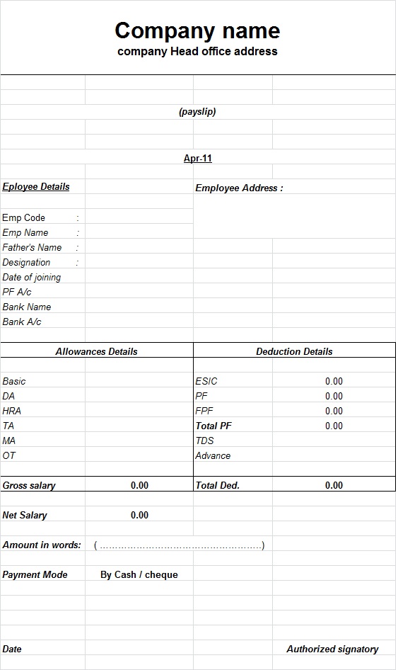 Salary Slip Format Excel Free