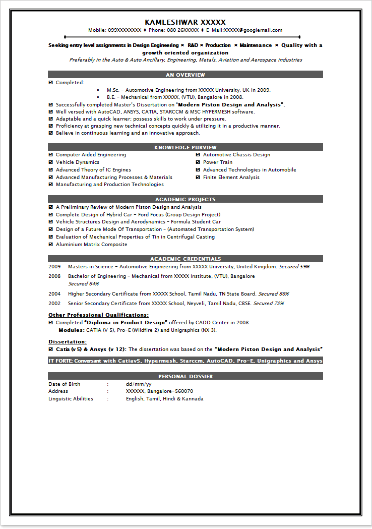 Sample Resumes For Freshers