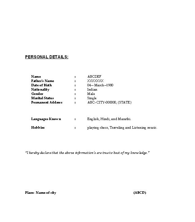 Sample Resumes For Freshers