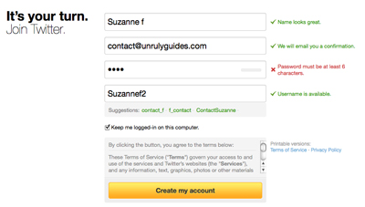 Twitter Sign Up Page