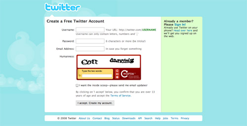 Twitter Sign Up Page