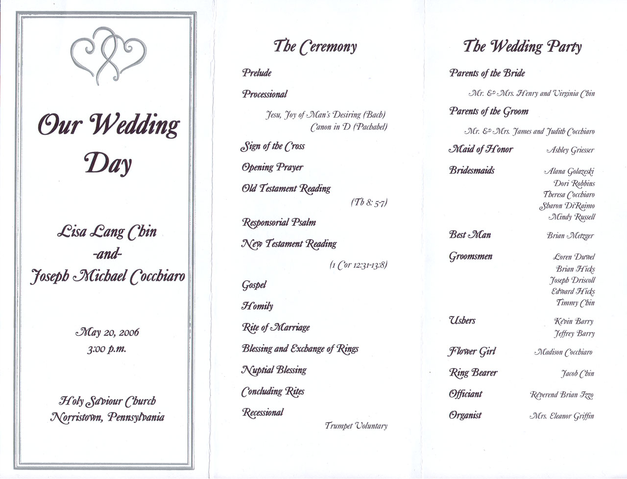 Wedding Reception Program