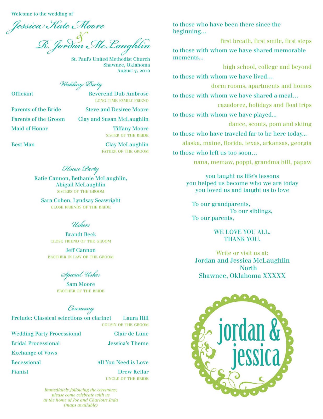 Wedding Reception Program Templates