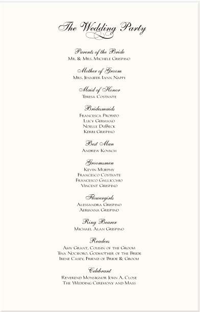 Wedding Reception Programme