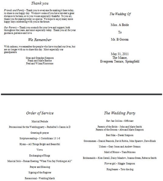 Wedding Reception Programme Template